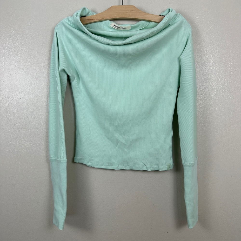 We‎ The Free Women's XL Long Sleeve Top Mint Green Ribbed Cowl Neck